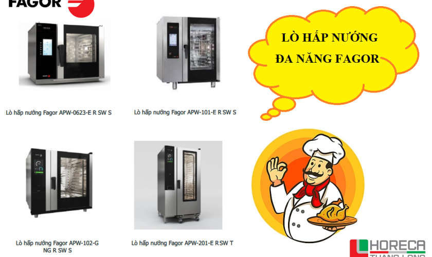 Lò hấp nướng Fagor đang hoạt động trong bếp nhà hàng với hiệu suất cao
